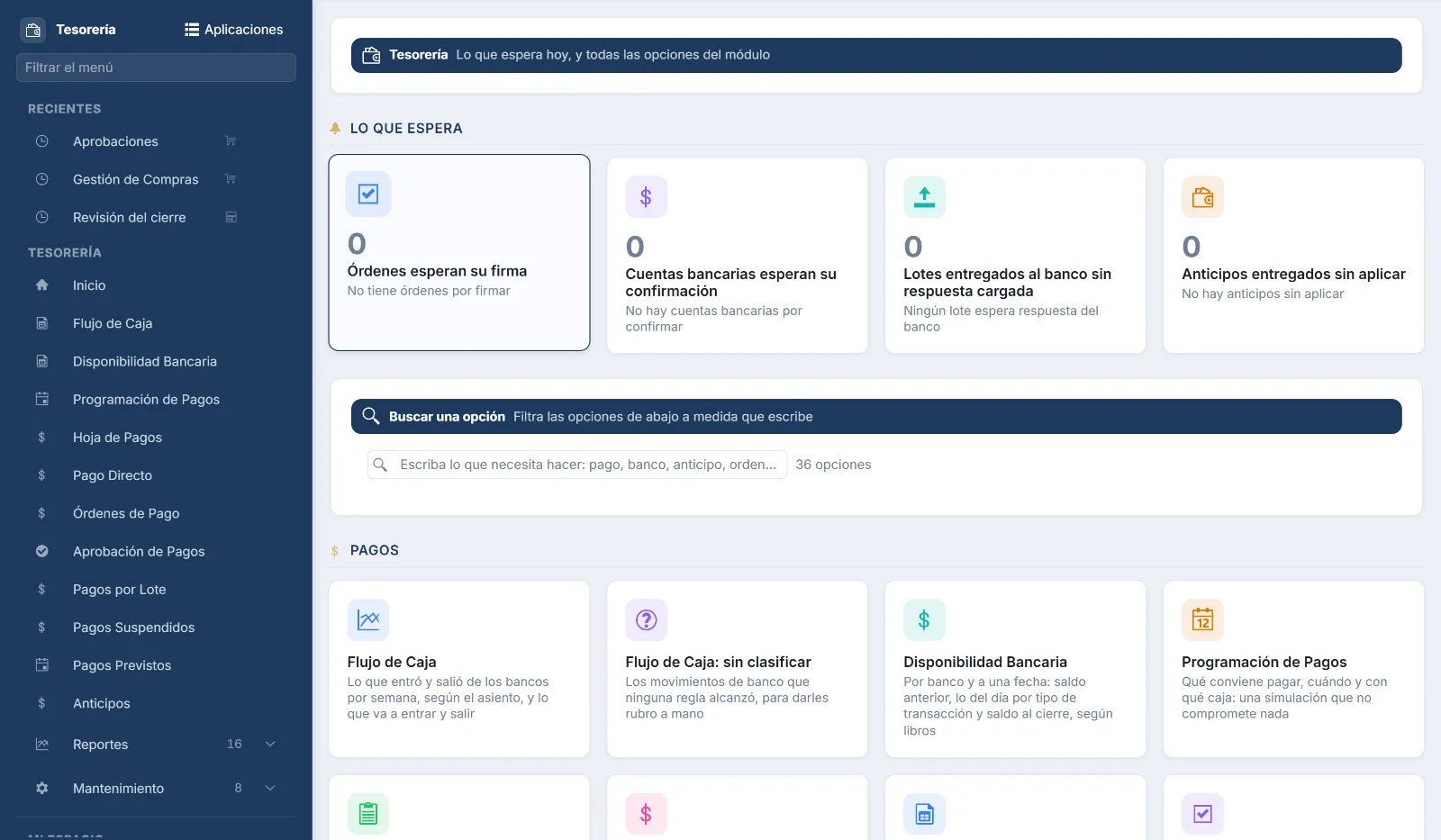 Inicio del módulo de Tesorería en Winledger