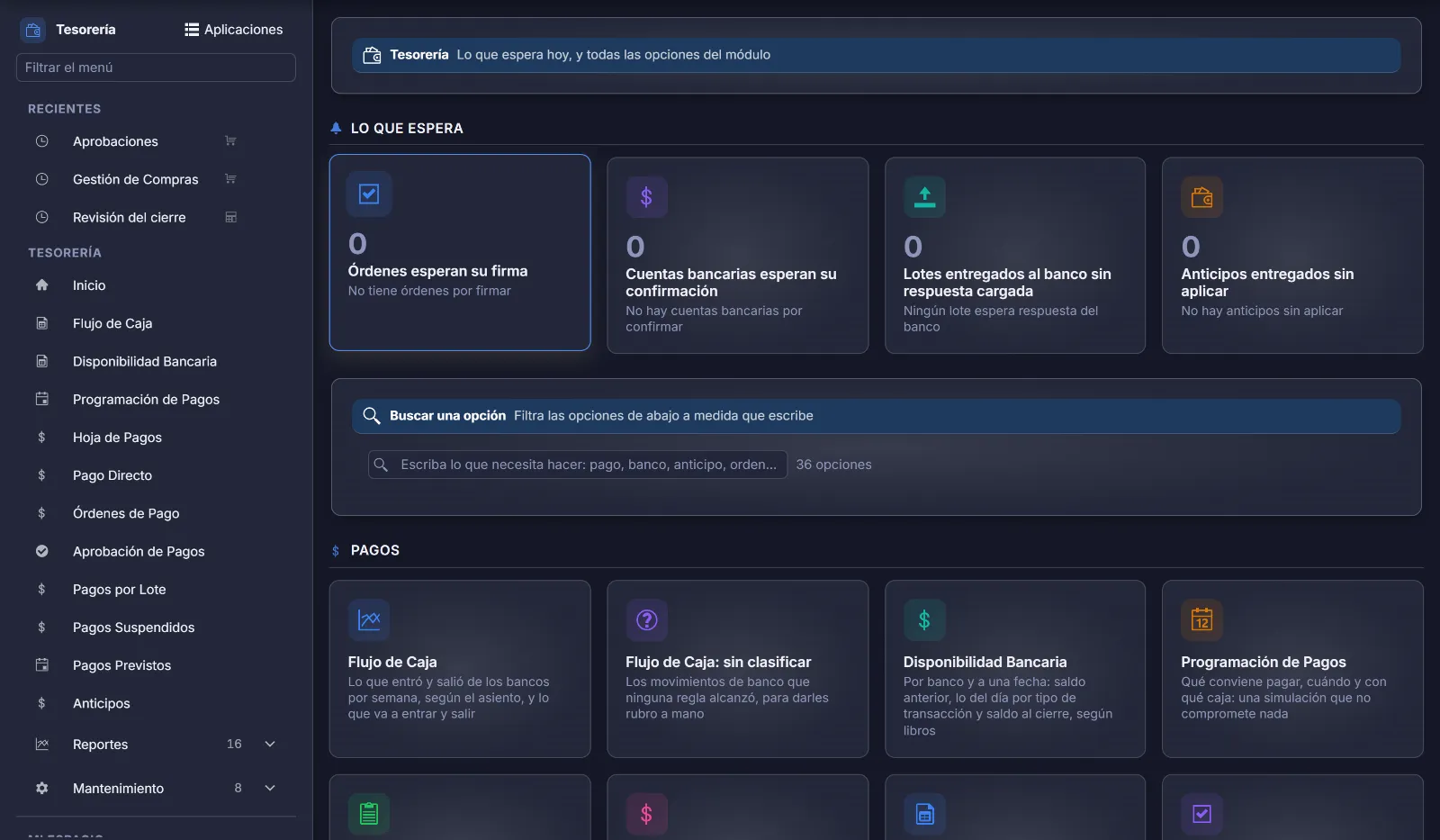 Inicio del módulo de Tesorería en Winledger